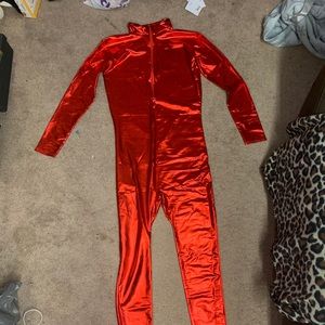 Red body suit latex spandex LARGE
